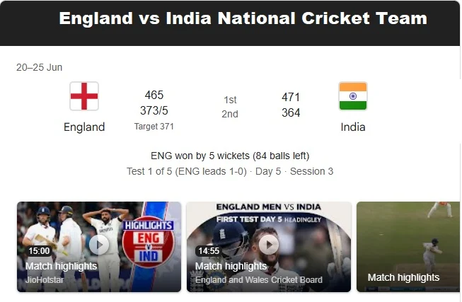 England Cricket Team vs India National Cricket Team Match Scorecard